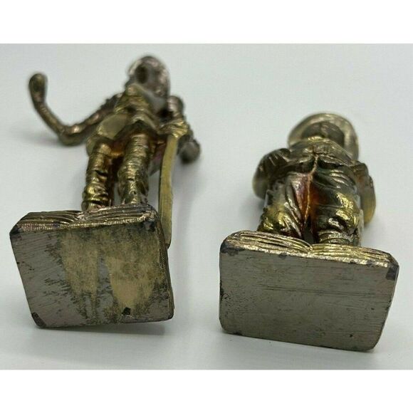 Don Quixote & Sancho Panza Figurines Pair Metal Standing On Open Book VINTAGE - Picture 9 of 11